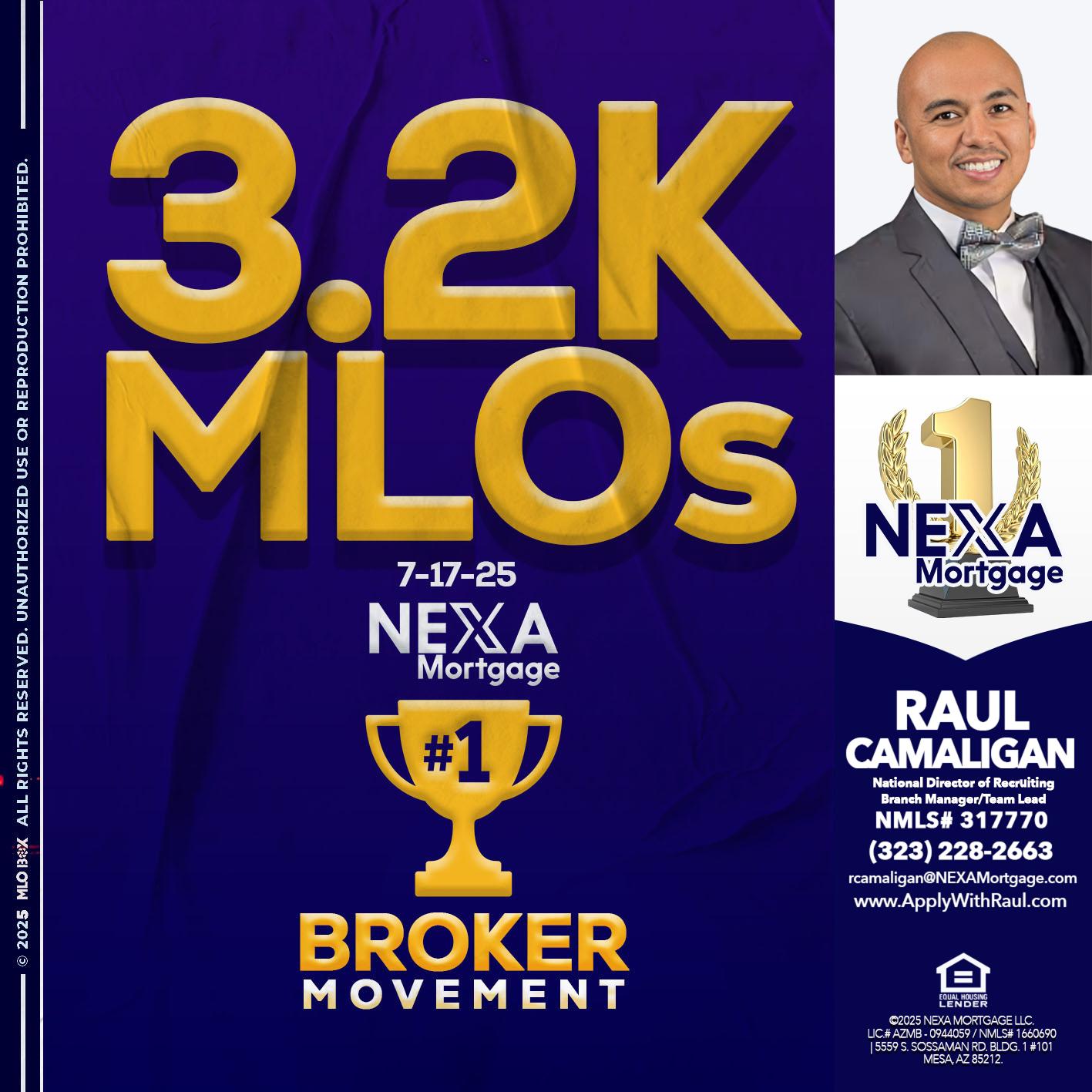 3.2K MLOs - Raul Camaligan -National Director of Recrutiing/Senior Mortgage Consultant