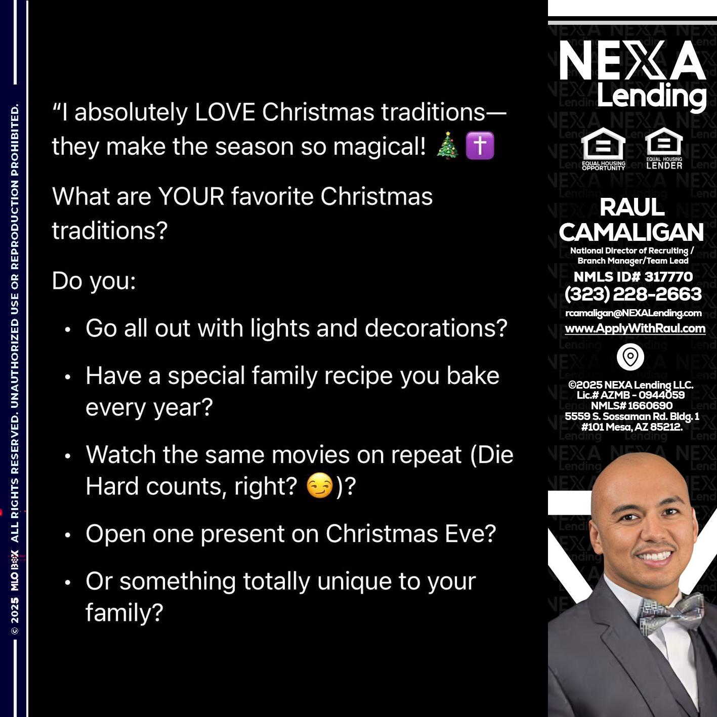 I love christmas - Raul Camaligan -National Director of Recrutiing/Senior Mortgage Consultant