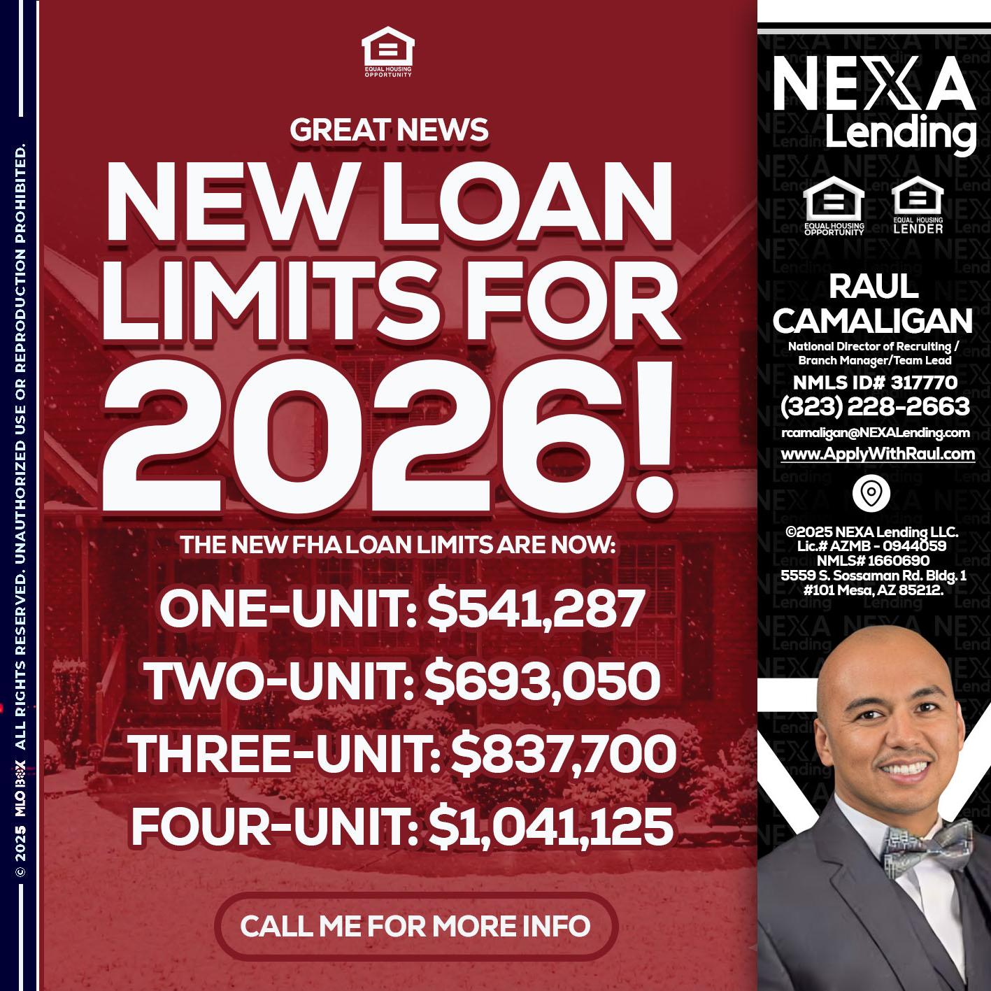 loan limits - Raul Camaligan -National Director of Recrutiing/Senior Mortgage Consultant