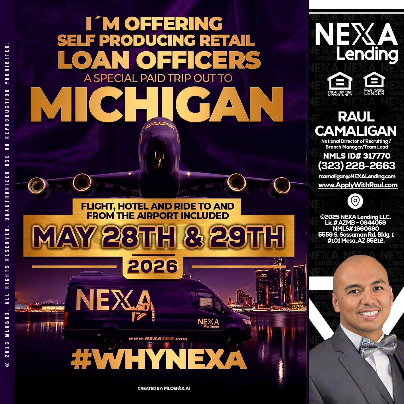 MICHIGAN - Raul Camaligan -National Director of Recruiting/Senior Mortgage Consultant