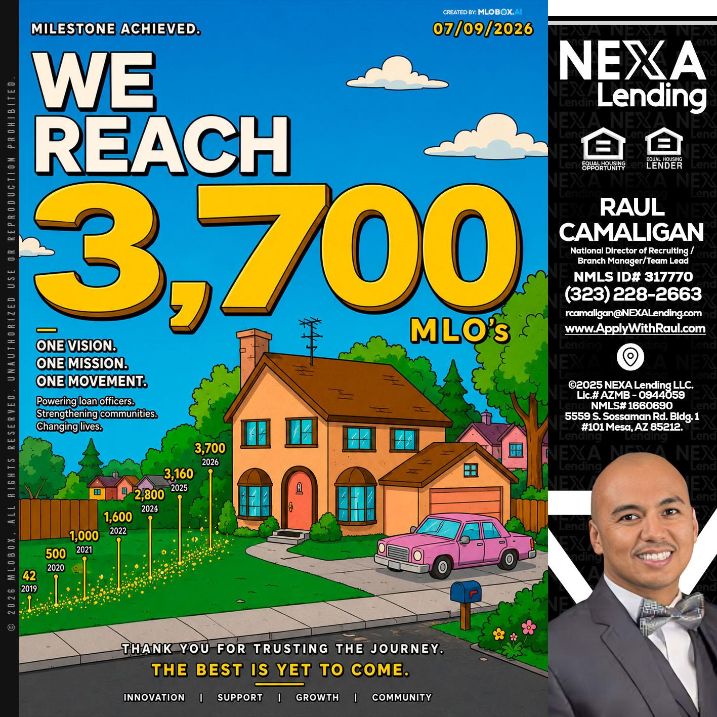 3,700 MLO's - Raul Camaligan -National Director of Recruiting/Senior Mortgage Consultant