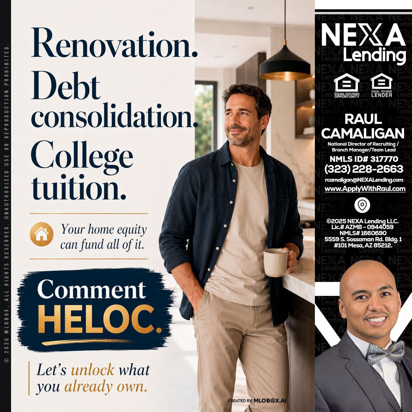 RENOVATION DEBT - Raul Camaligan -National Director of Recruiting/Senior Mortgage Consultant