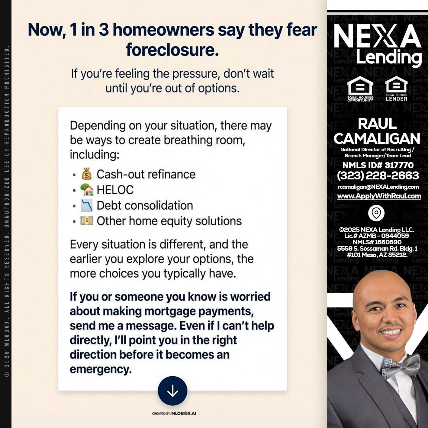 NOW, 1 IN 3 - Raul Camaligan -National Director of Recruiting/Senior Mortgage Consultant