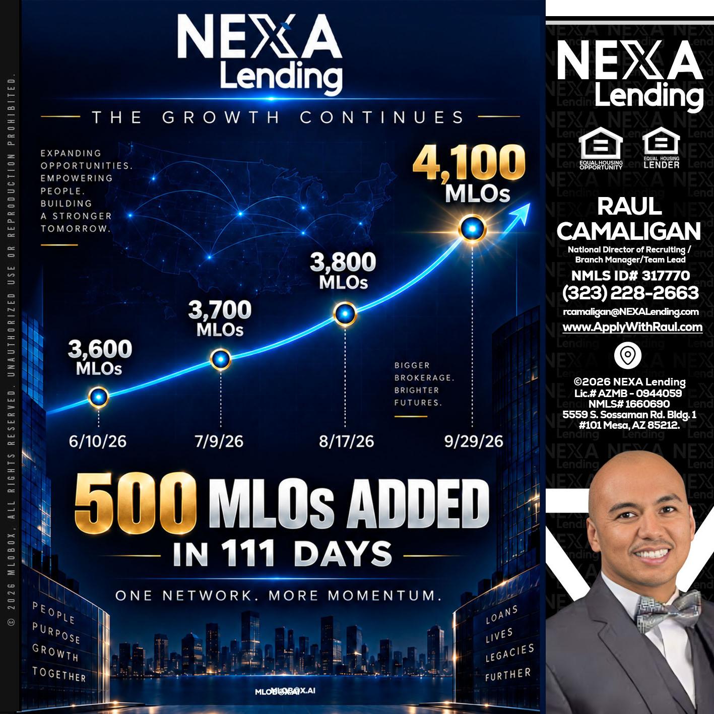 4,100 MLOs - Raul Camaligan -National Director of Recruiting/Senior Mortgage Consultant